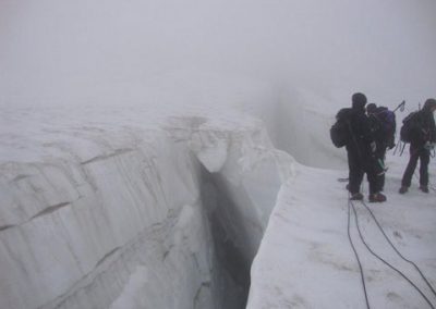 snow bridge across crevasse